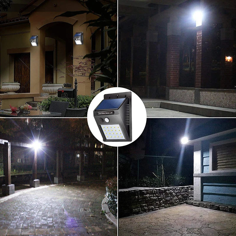 Luminária solar com sensor de presença automático 20LED Iluminação externa eficiente Entrada de jardim Segurança de garagem