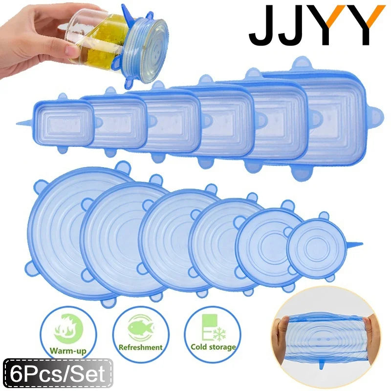 Tampas elásticas de silicone reutilizáveis, redondas e quadradas universais, para embrulhar alimentos, tigelas, panelas, utensílios de cozinha