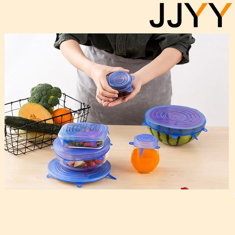 Tampas elásticas de silicone reutilizáveis, redondas e quadradas universais, para embrulhar alimentos, tigelas, panelas, utensílios de cozinha