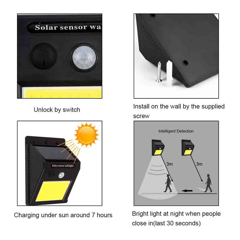 Luminária solar com sensor de presença automático 20LED Iluminação externa eficiente Entrada de jardim Segurança de garagem