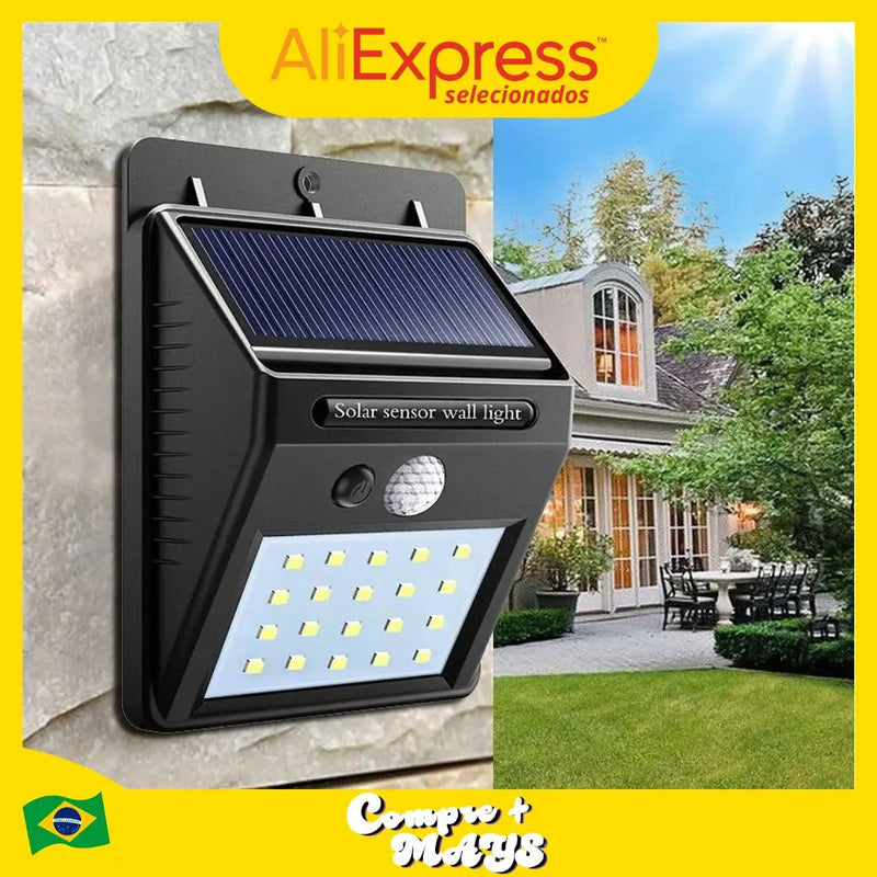 Luminária solar com sensor de presença automático 20LED Iluminação externa eficiente Entrada de jardim Segurança de garagem