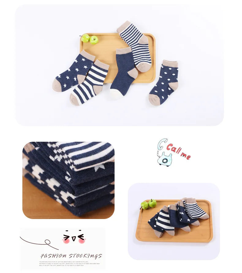 5 pares de meias infantis de algodão para meninos e meninas, bebês, fofas, de desenho animado