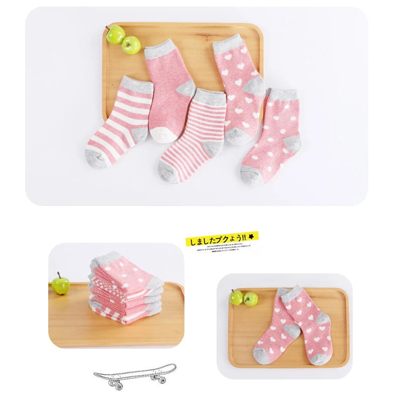 5 pares de meias infantis de algodão para meninos e meninas, bebês, fofas, de desenho animado