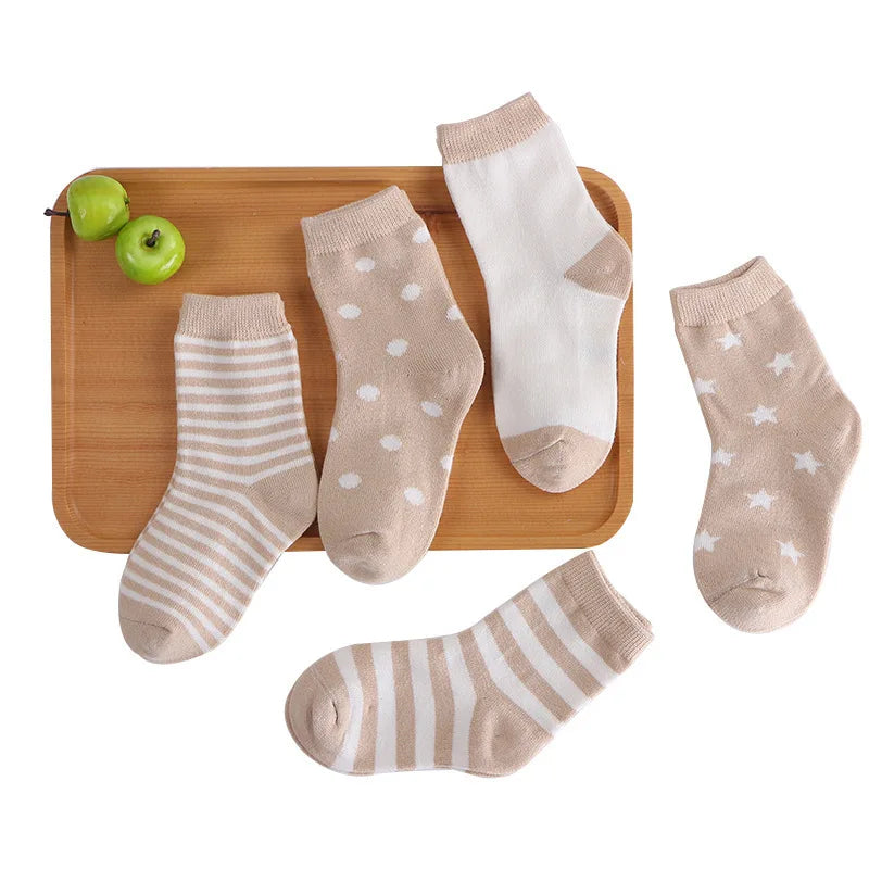 5 pares de meias infantis de algodão para meninos e meninas, bebês, fofas, de desenho animado