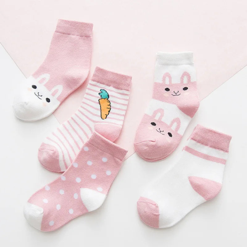 5 pares de meias infantis de algodão para meninos e meninas, bebês, fofas, de desenho animado