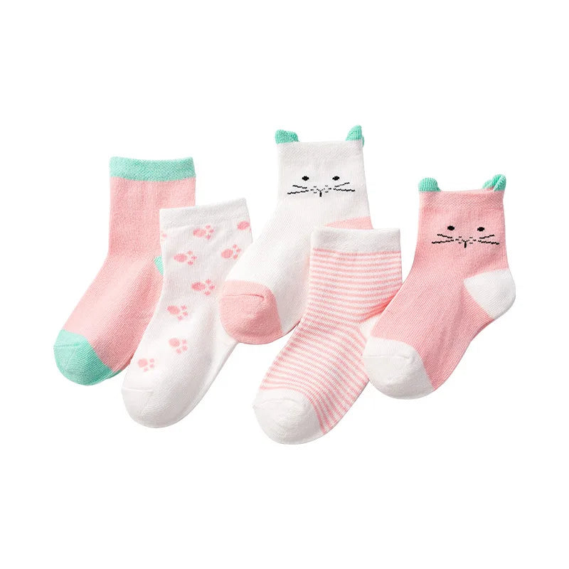 5 pares de meias infantis de algodão para meninos e meninas, bebês, fofas, de desenho animado