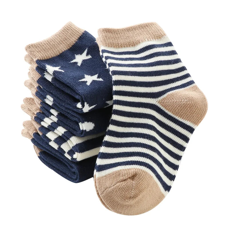 5 pares de meias infantis de algodão para meninos e meninas, bebês, fofas, de desenho animado