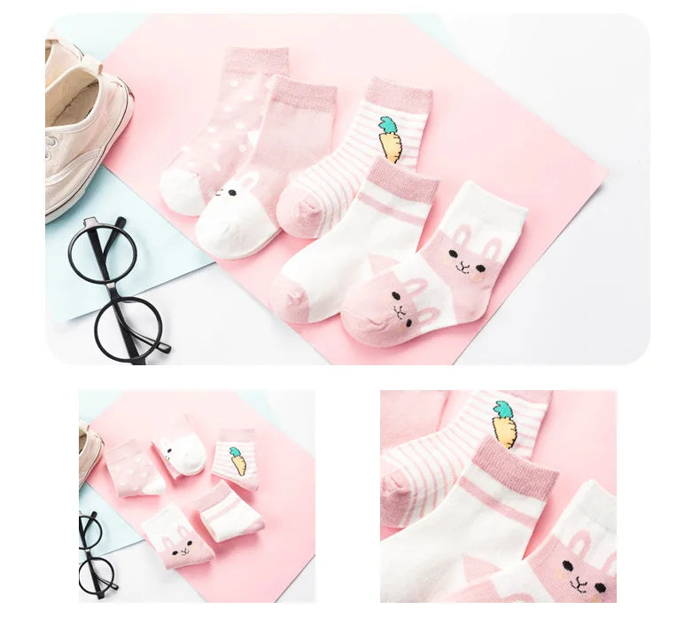 5 pares de meias infantis de algodão para meninos e meninas, bebês, fofas, de desenho animado