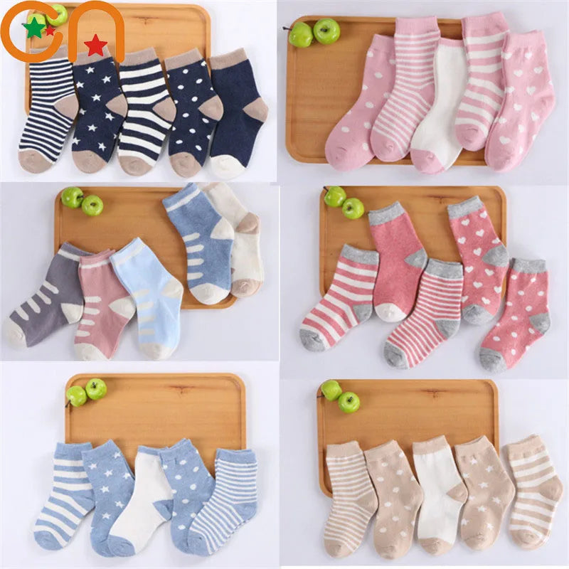 5 pares de meias infantis de algodão para meninos e meninas, bebês, fofas, de desenho animado