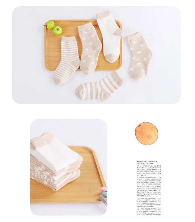 5 pares de meias infantis de algodão para meninos e meninas, bebês, fofas, de desenho animado