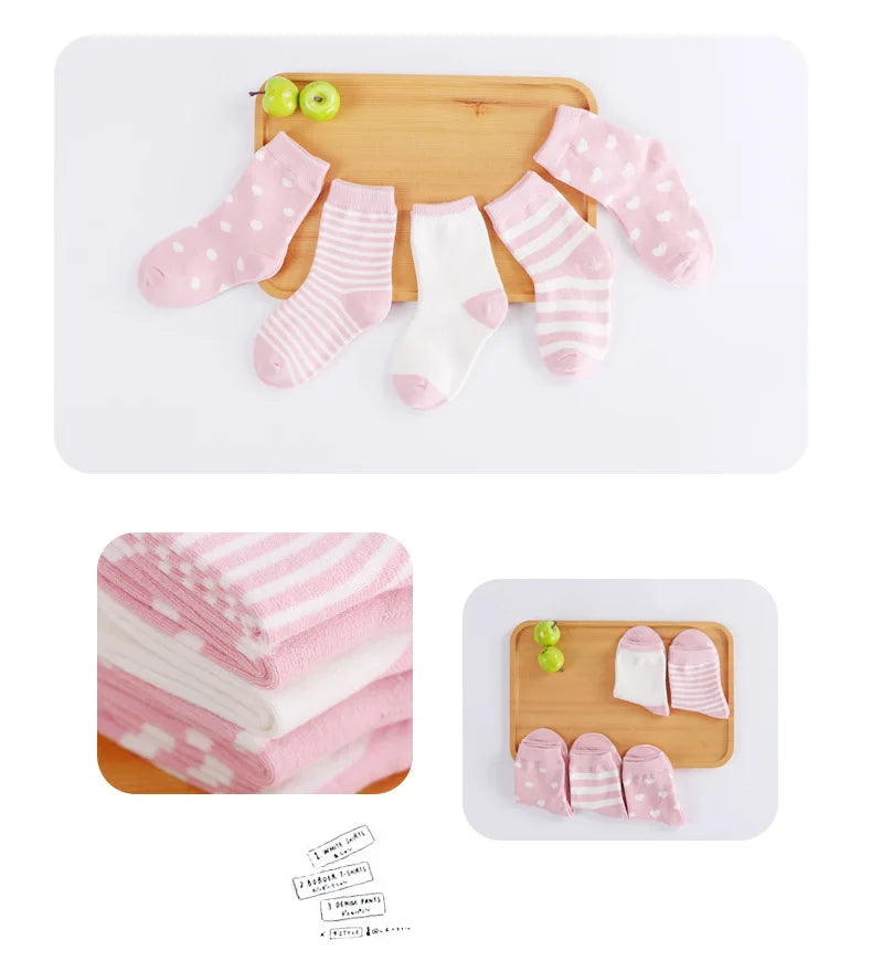 5 pares de meias infantis de algodão para meninos e meninas, bebês, fofas, de desenho animado