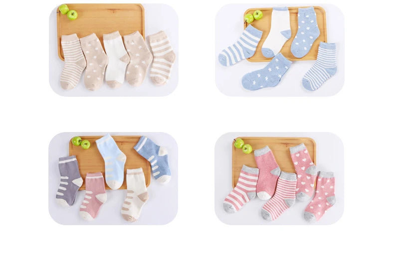 5 pares de meias infantis de algodão para meninos e meninas, bebês, fofas, de desenho animado
