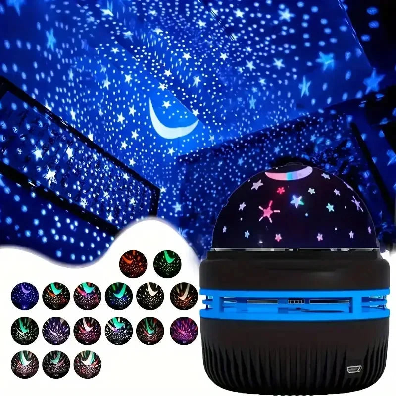 Luzes noturnas LED com céu estrelado, lâmpada projetora rotativa USB, bola mágica, lua, estrela, luzes de Natal, decoração de ambiente de casa
