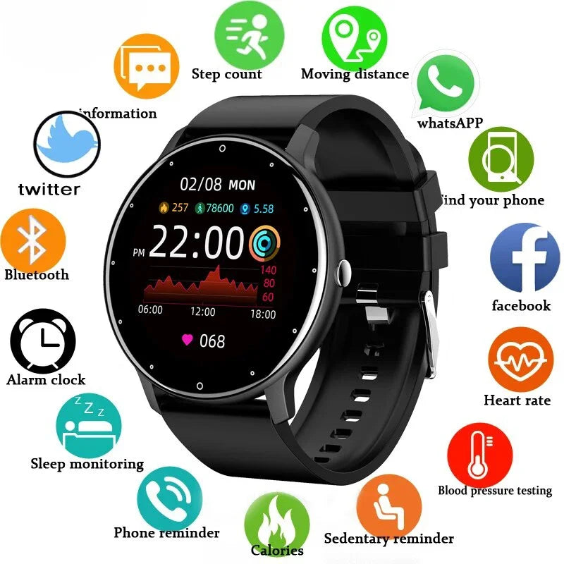 Relógio inteligente LIGE feminino e masculino com tela sensível ao toque, Bluetooth 5.2, à prova d'água, rastreador esportivo e fitness, IP67 de fábrica, ZL02, novo