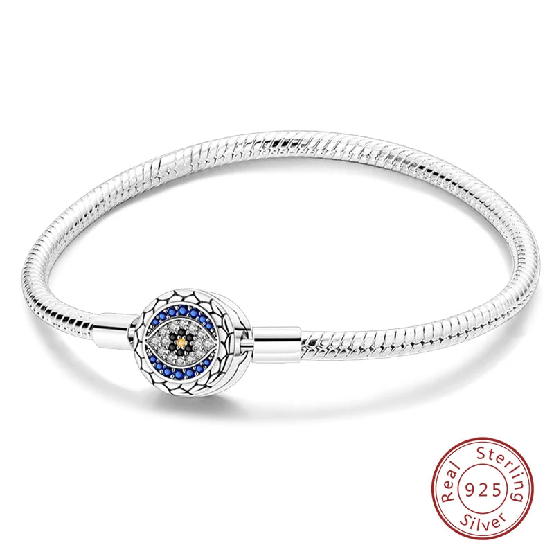 Novidades em prata esterlina 925, corrente de cobra, pulseiras com fecho de zircônia em formato de coração, berloques para panela, joias da moda, faça você mesmo, fabricação de presentes