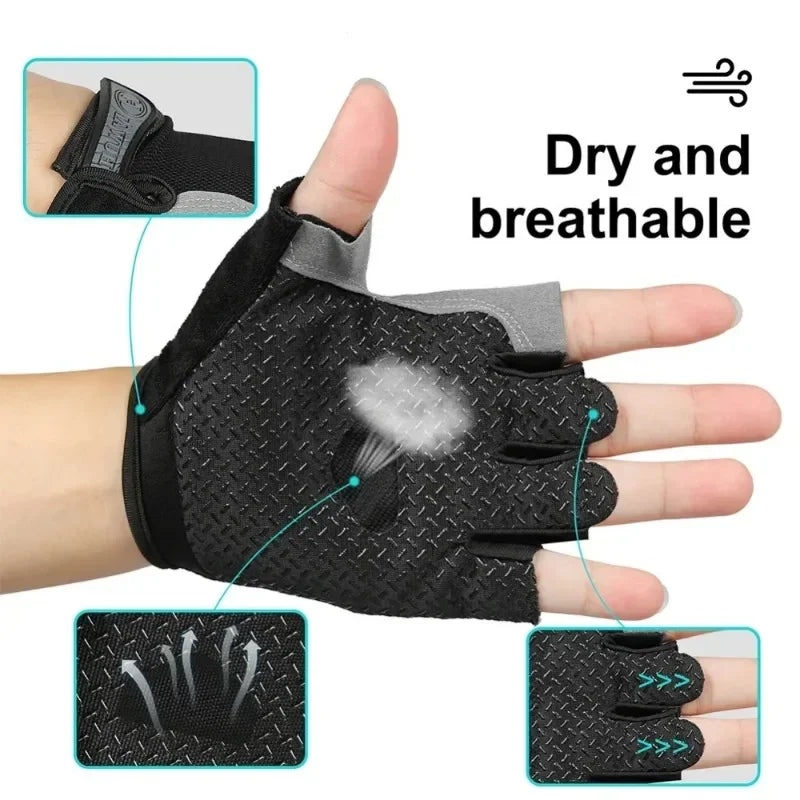 Luvas antiderrapantes de meio dedo para motocicleta, elásticas, antichoque, fitness, ciclismo, respiráveis, masculinas e femininas, luvas de meio dedo para bicicleta