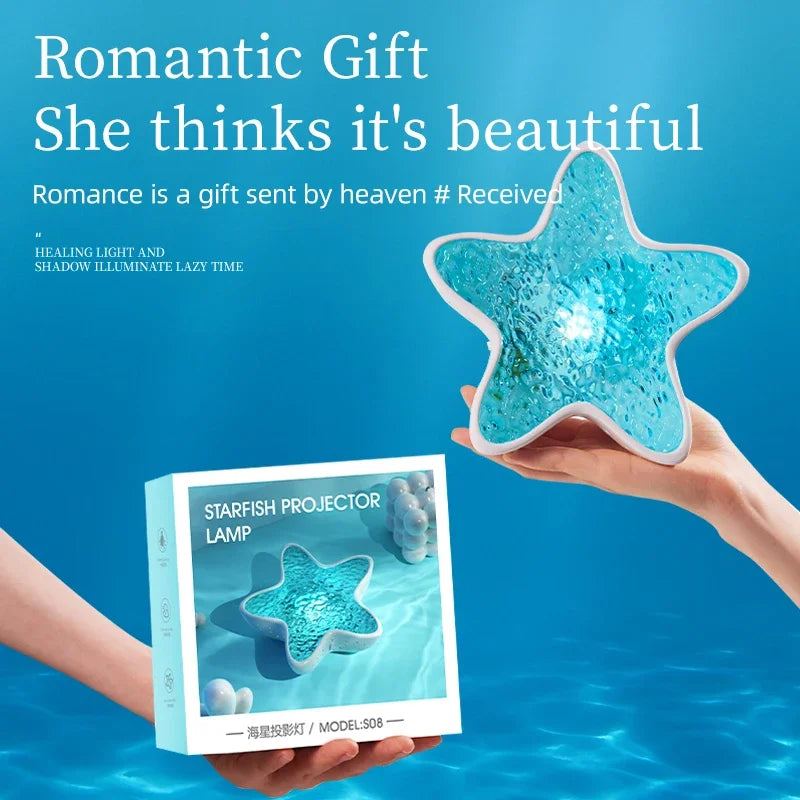 Luminária de mesa LED com luz noturna recarregável Starfish, projetor de ondas do oceano do norte, romântica para decoração de mesa e festival de quarto