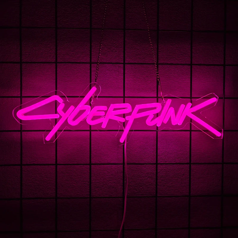 Placa de neon cyberpunk, placa com letras rosa, usada para decoração de parede, presente exclusivo para entusiastas de informática, sala de e-sports, decoração