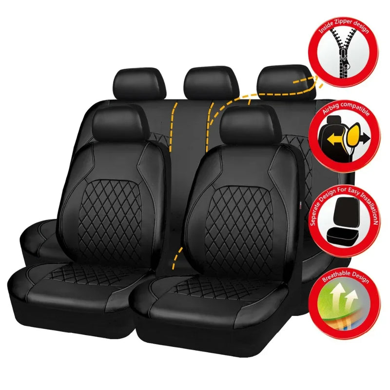 Capas de assento de carro de couro sintético com ajuste universal para a maioria dos carros, compatível com airbag.