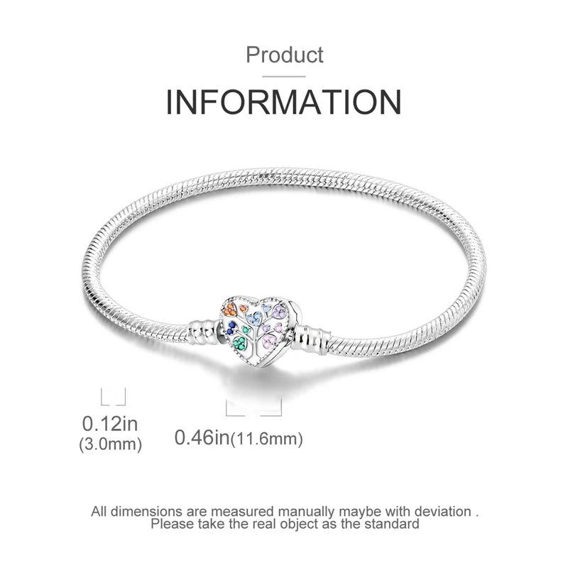 Novidades em prata esterlina 925, corrente de cobra, pulseiras com fecho de zircônia em formato de coração, berloques para panela, joias da moda, faça você mesmo, fabricação de presentes