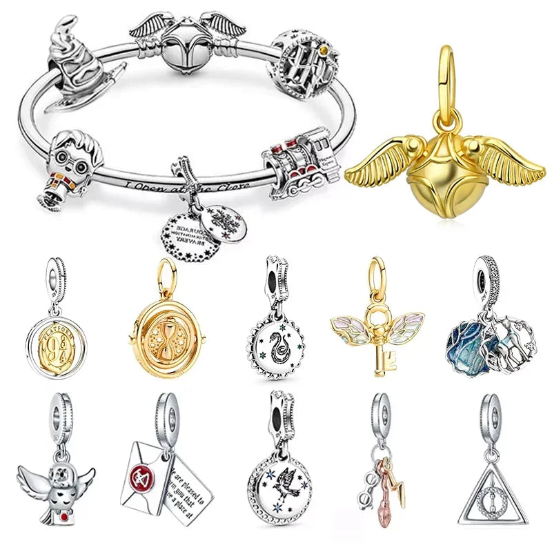 Contas de berloques MINISO 925 prata esterlina para pulseiras originais Harry Potter 925 de 3 mm pingente feminino joias faça você mesmo presentes