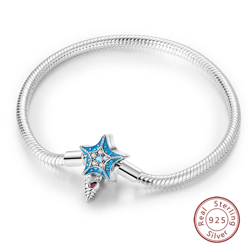 Novidades em prata esterlina 925, corrente de cobra, pulseiras com fecho de zircônia em formato de coração, berloques para panela, joias da moda, faça você mesmo, fabricação de presentes