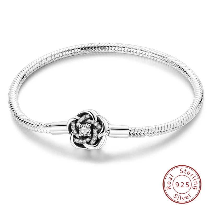 Novidades em prata esterlina 925, corrente de cobra, pulseiras com fecho de zircônia em formato de coração, berloques para panela, joias da moda, faça você mesmo, fabricação de presentes