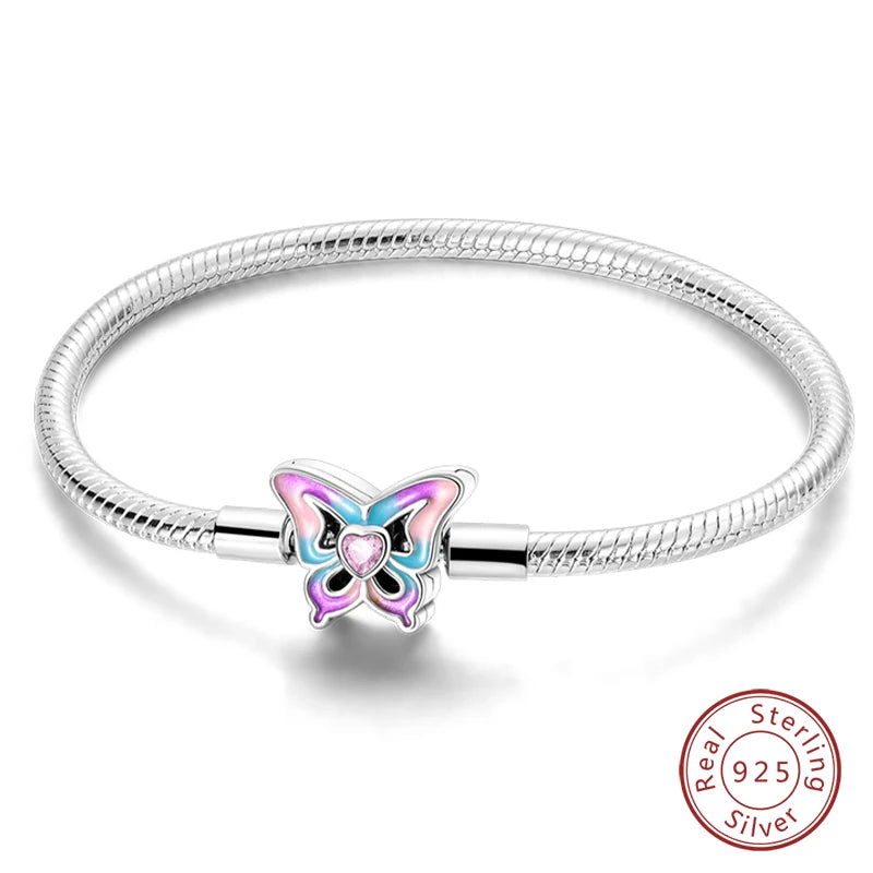 Novidades em prata esterlina 925, corrente de cobra, pulseiras com fecho de zircônia em formato de coração, berloques para panela, joias da moda, faça você mesmo, fabricação de presentes