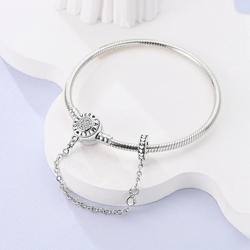 Novidades em prata esterlina 925, corrente de cobra, pulseiras com fecho de zircônia em formato de coração, berloques para panela, joias da moda, faça você mesmo, fabricação de presentes