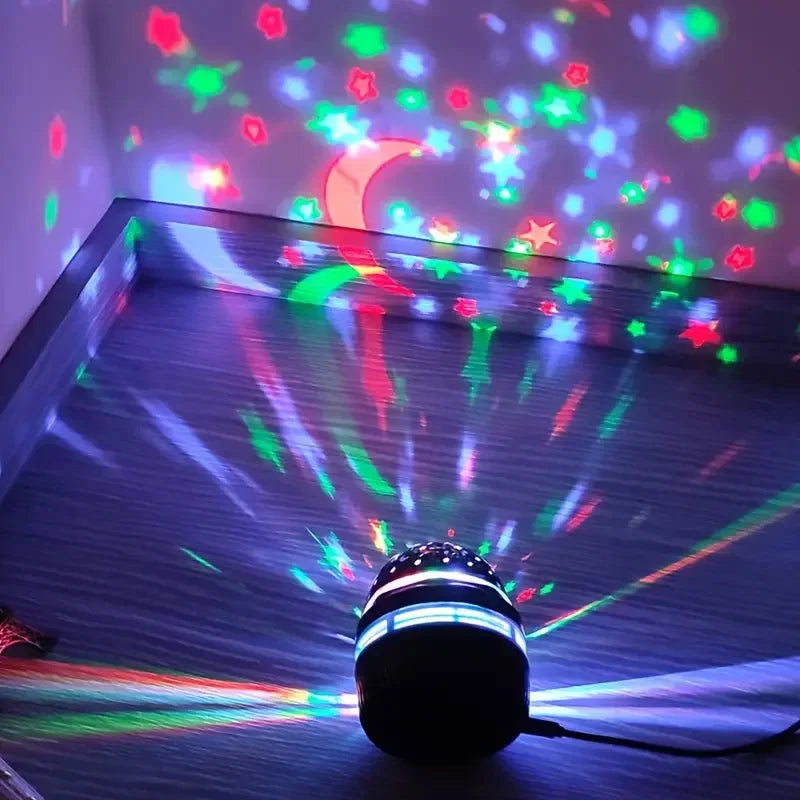 Luzes noturnas LED com céu estrelado, lâmpada projetora rotativa USB, bola mágica, lua, estrela, luzes de Natal, decoração de ambiente de casa