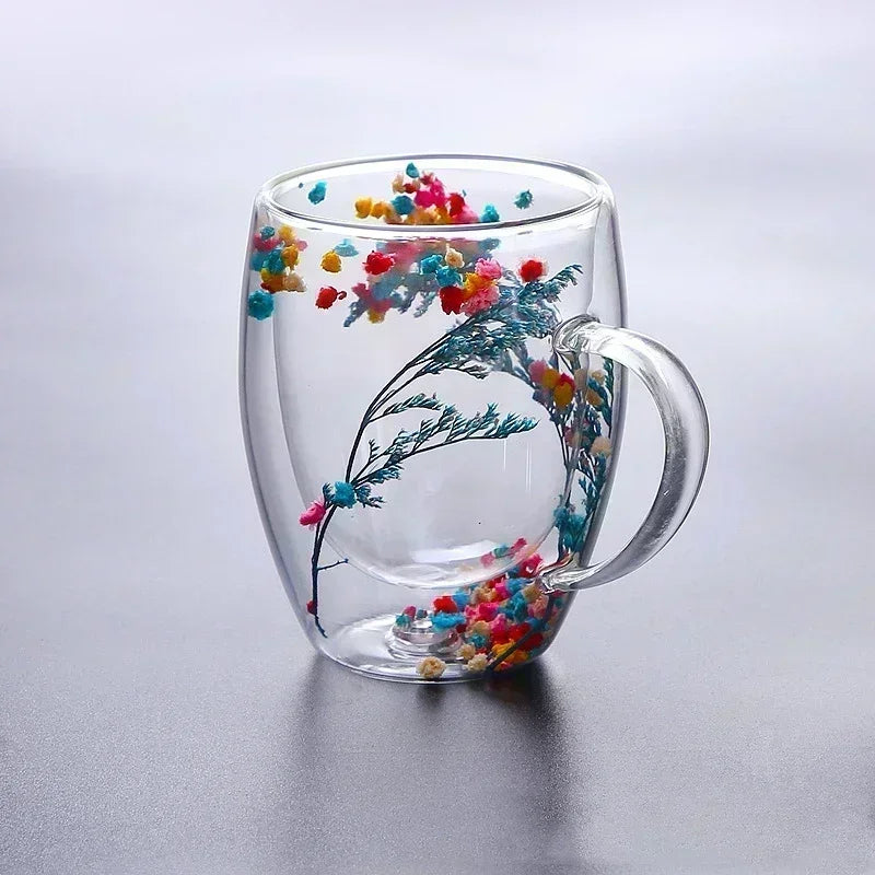 Caneca de café de vidro com parede dupla de 350 ml com alças,