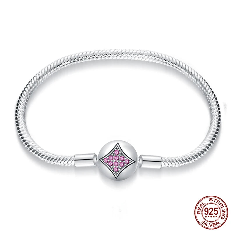 Novidades em prata esterlina 925, corrente de cobra, pulseiras com fecho de zircônia em formato de coração, berloques para panela, joias da moda, faça você mesmo, fabricação de presentes