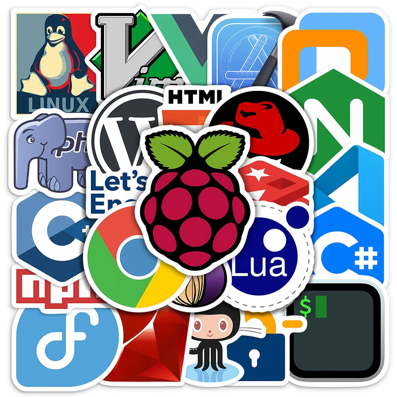 Adesivos de desenvolvimento, programação JS Docker, aplicativo HTML, Geek Hacker, faça você mesmo, decalque decorativo para laptop, telefone, mala, à prova d'água
