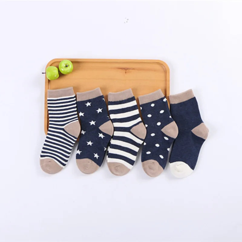 5 pares de meias infantis de algodão para meninos e meninas, bebês, fofas, de desenho animado