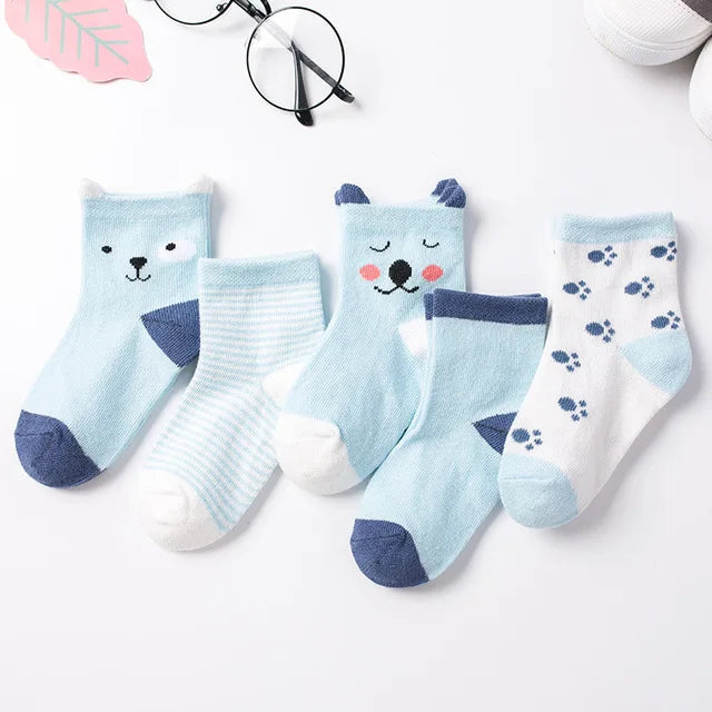 5 pares de meias infantis de algodão para meninos e meninas, bebês, fofas, de desenho animado