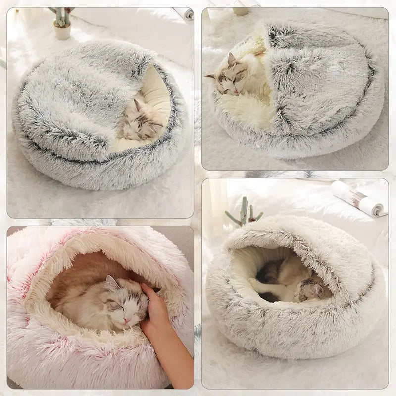 Cama macia de pelúcia para animais de estimação com capa, cama redonda para gatos, colchão para animais de estimação, ninho quente para dormir em cães pequenos e gatinhos