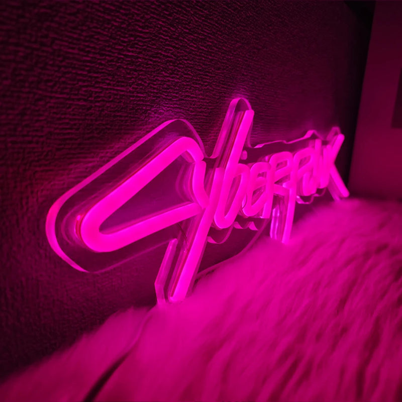Placa de neon cyberpunk, placa com letras rosa, usada para decoração de parede, presente exclusivo para entusiastas de informática, sala de e-sports, decoração