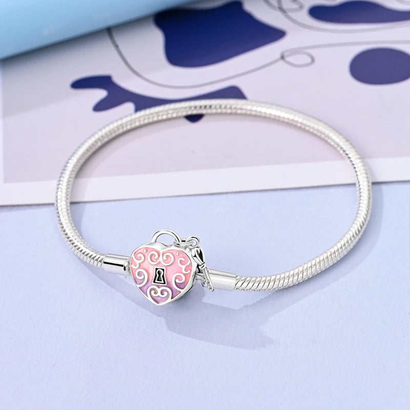 Novidades em prata esterlina 925, corrente de cobra, pulseiras com fecho de zircônia em formato de coração, berloques para panela, joias da moda, faça você mesmo, fabricação de presentes