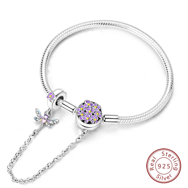 Novidades em prata esterlina 925, corrente de cobra, pulseiras com fecho de zircônia em formato de coração, berloques para panela, joias da moda, faça você mesmo, fabricação de presentes