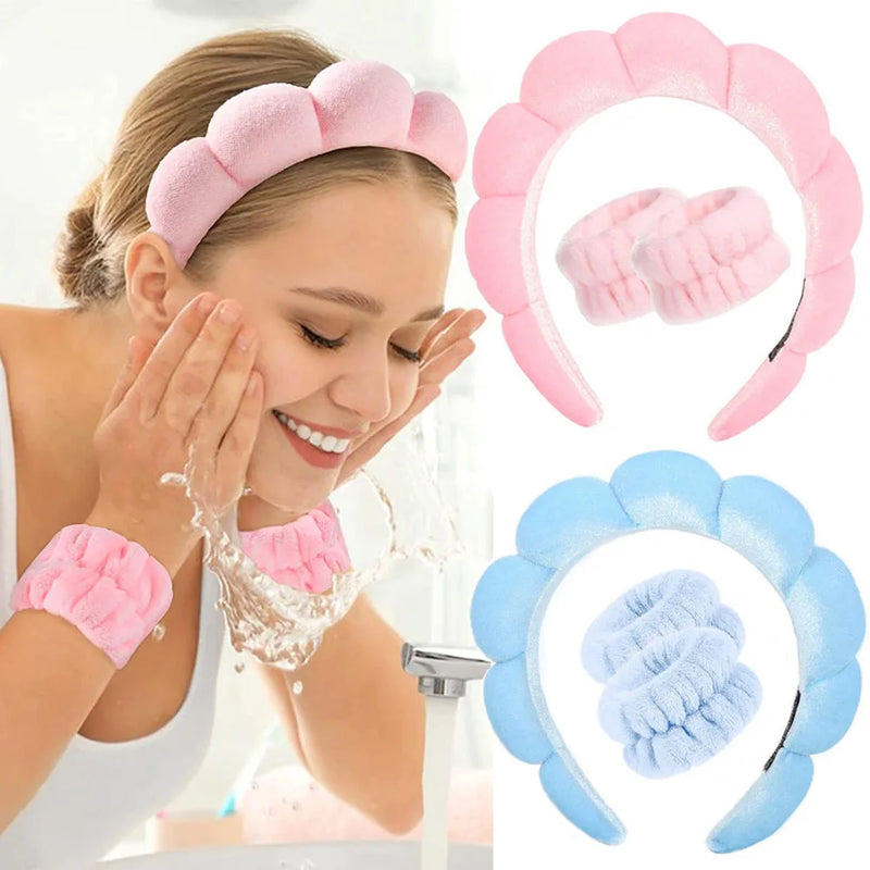 peças de pulseiras de microfibra da moda, scrunchies, faixa de cabeça fofa, faixa de cabeça de bolha para spa, lavagem do rosto, maquiagem, banho, cuidados com a pele