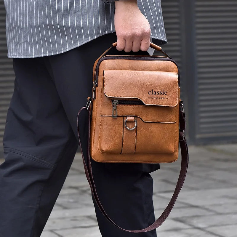 Bolsa transversal masculina de couro sintético, bolsa de ombro grande para viagem, bolsa de telefone para homens, pequena bolsa mensageiro