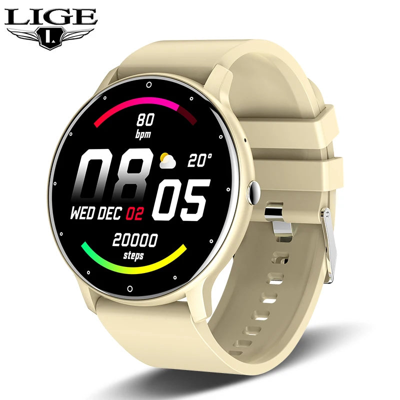 Relógio inteligente LIGE feminino e masculino com tela sensível ao toque, Bluetooth 5.2, à prova d'água, rastreador esportivo e fitness, IP67 de fábrica, ZL02, novo