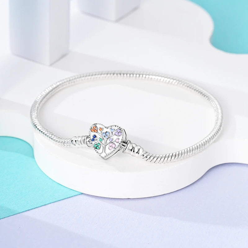 Novidades em prata esterlina 925, corrente de cobra, pulseiras com fecho de zircônia em formato de coração, berloques para panela, joias da moda, faça você mesmo, fabricação de presentes