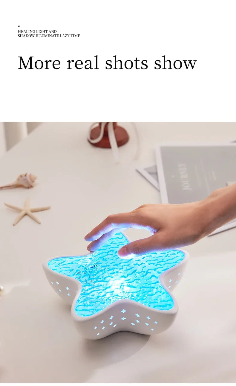 Luminária de mesa LED com luz noturna recarregável Starfish, projetor de ondas do oceano do norte, romântica para decoração de mesa e festival de quarto
