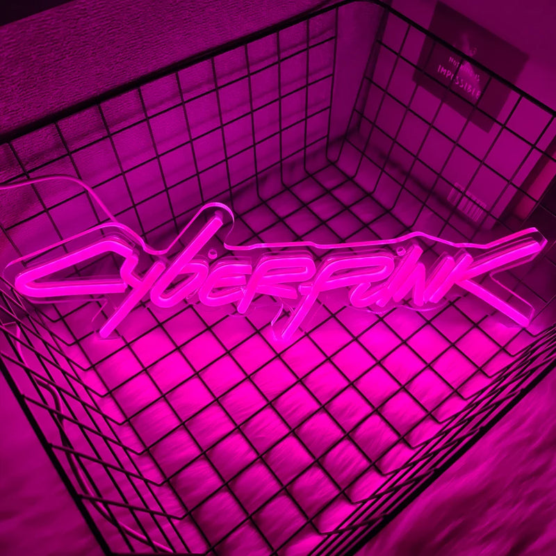Placa de neon cyberpunk, placa com letras rosa, usada para decoração de parede, presente exclusivo para entusiastas de informática, sala de e-sports, decoração