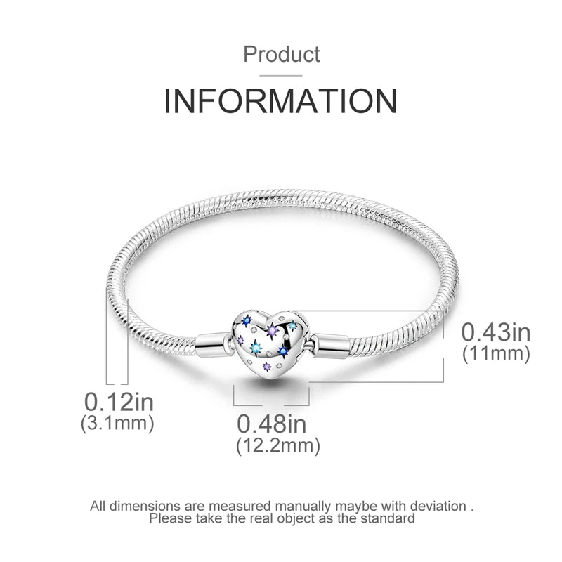 Novidades em prata esterlina 925, corrente de cobra, pulseiras com fecho de zircônia em formato de coração, berloques para panela, joias da moda, faça você mesmo, fabricação de presentes
