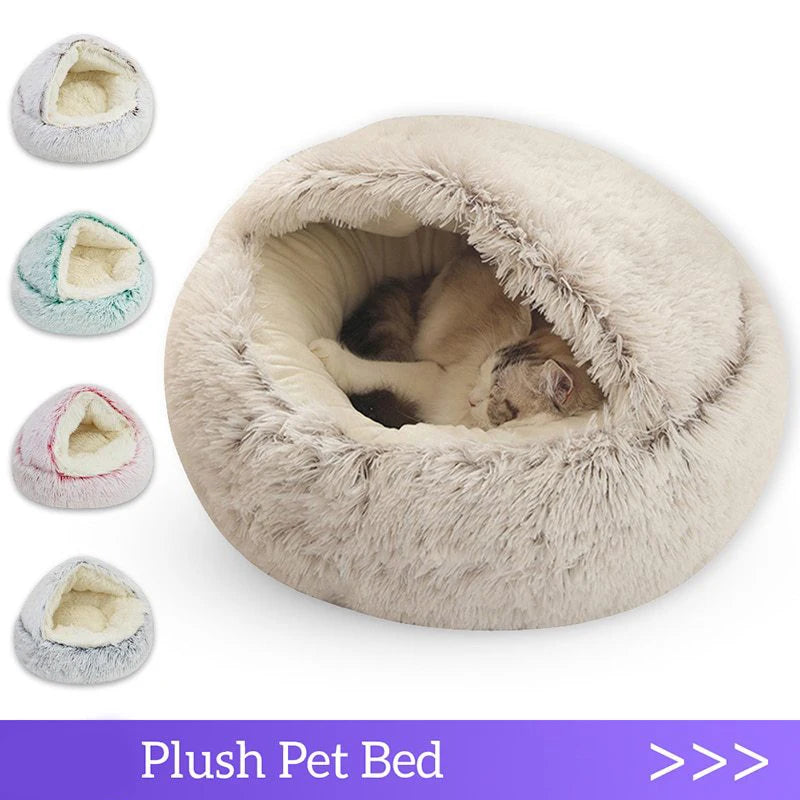 Cama macia de pelúcia para animais de estimação com capa, cama redonda para gatos, colchão para animais de estimação, ninho quente para dormir em cães pequenos e gatinhos