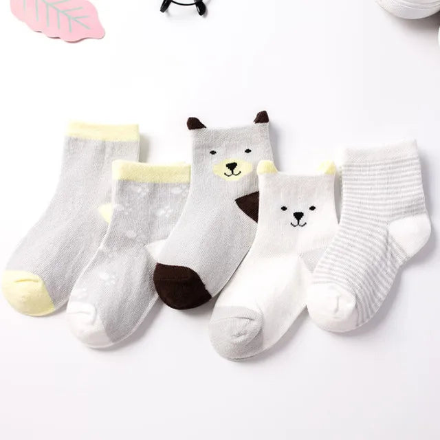5 pares de meias infantis de algodão para meninos e meninas, bebês, fofas, de desenho animado