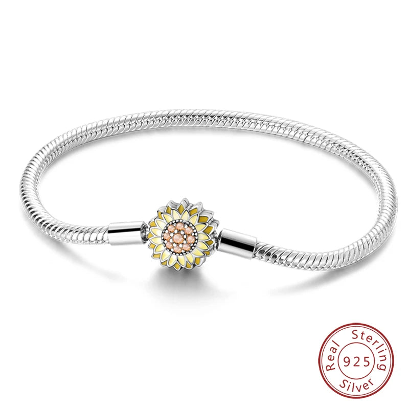 Novidades em prata esterlina 925, corrente de cobra, pulseiras com fecho de zircônia em formato de coração, berloques para panela, joias da moda, faça você mesmo, fabricação de presentes