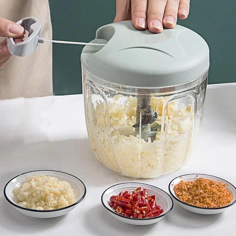 Moedor de carne manua, picador de alho, prensa manual, triturador de vegetais, cortador de pimenta e cebola, utensílios de cozinha.